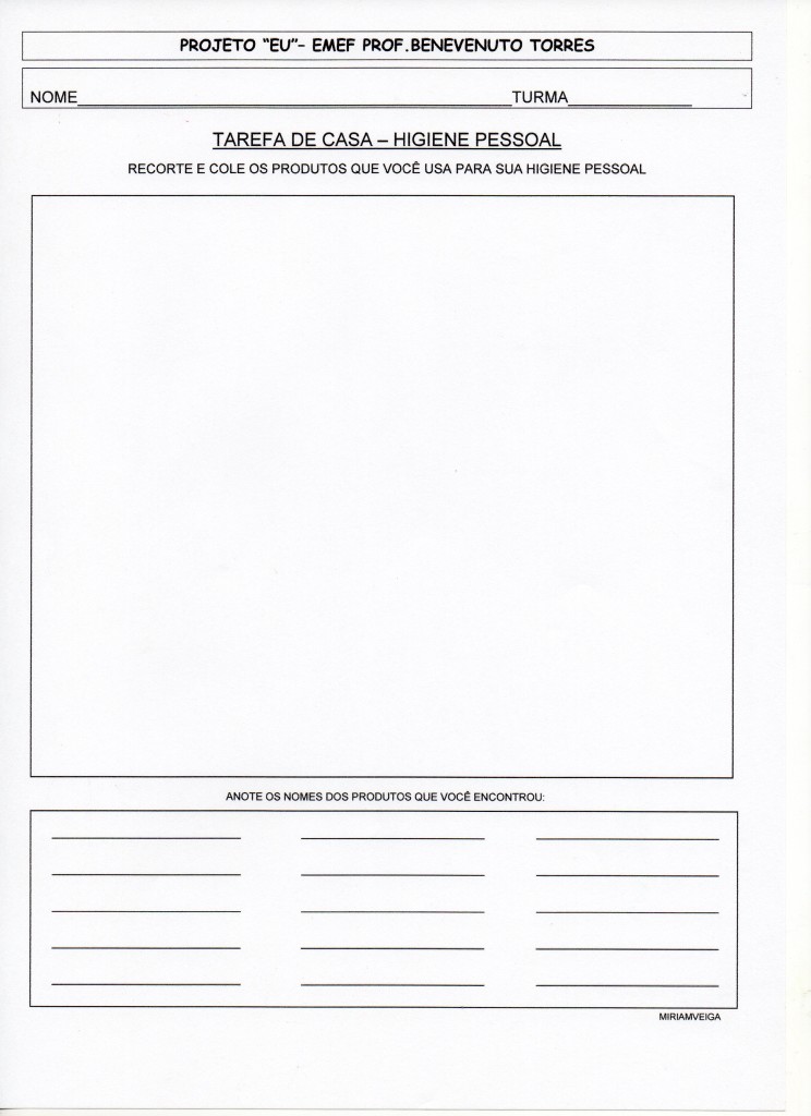 higiene lição de casa