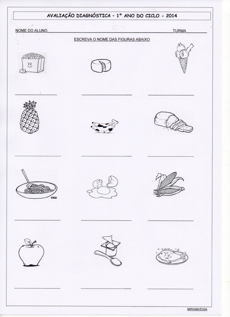 Avaliação diagnóstica - 1º anos - Alimentos