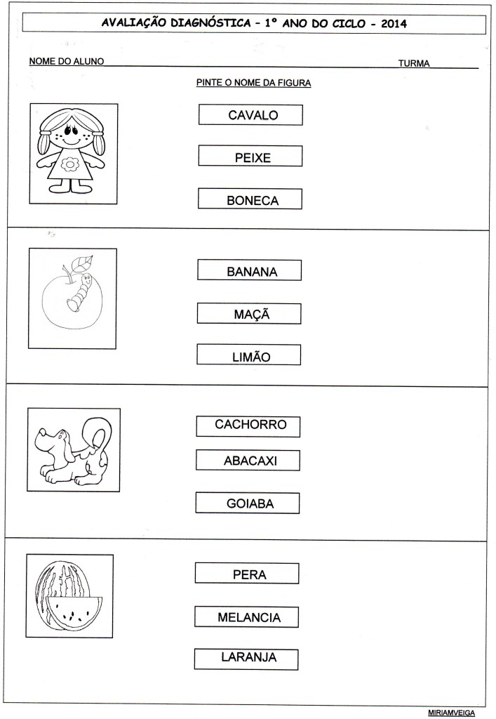 Avaliação diagnóstica - 1º anos - Leitura 