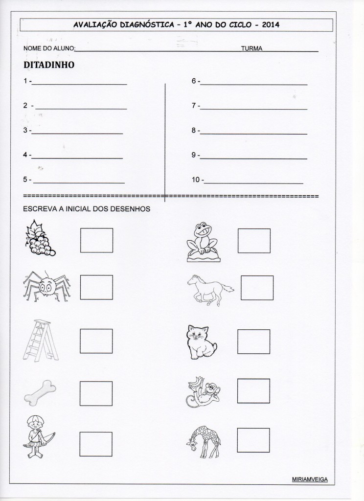 Avaliação diagnóstica - 1º anos - Ditado