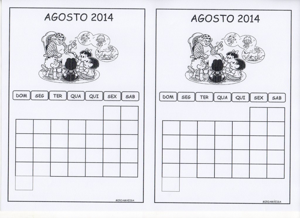 CALENDARIO DE AGOSTO 2014 ALUNOS