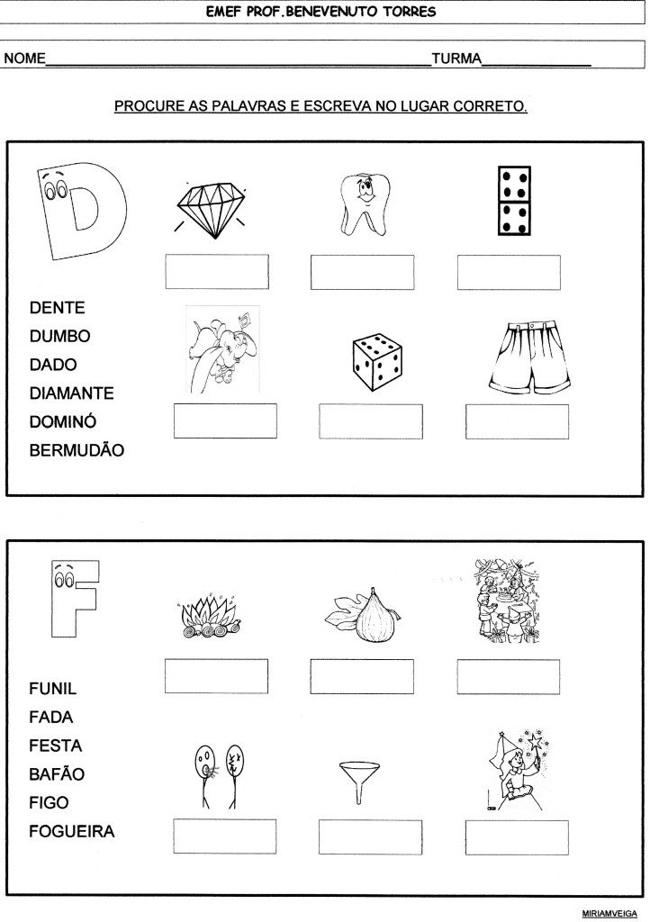 banco de palavras, fam.sil. D  e F