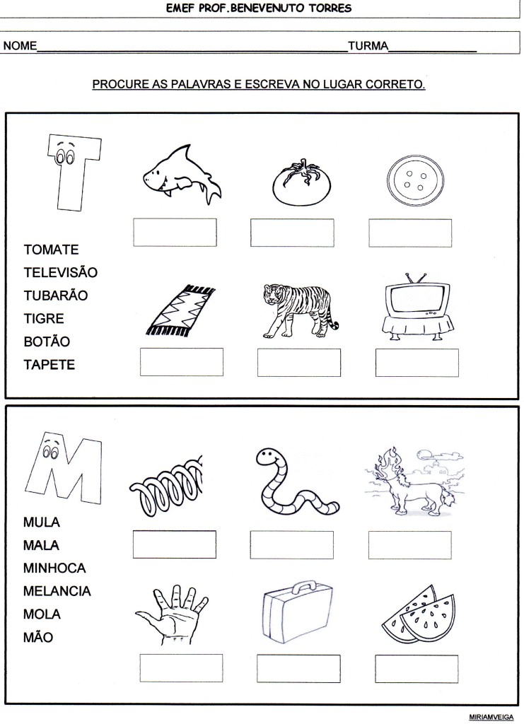 banco de palavras, fam.sil. T  e M