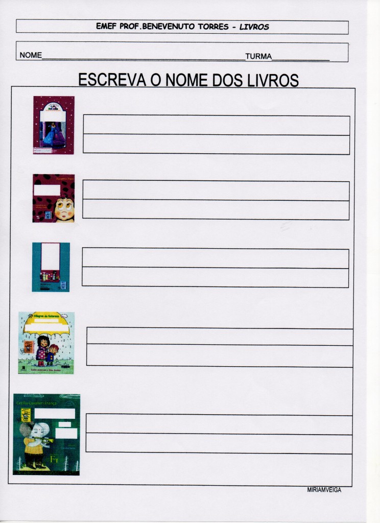 Projeto Livros-Escreva os nomes dos livros