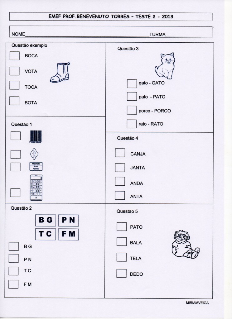 Provinha Brasil – teste 2 – Português – Ano 2013-4