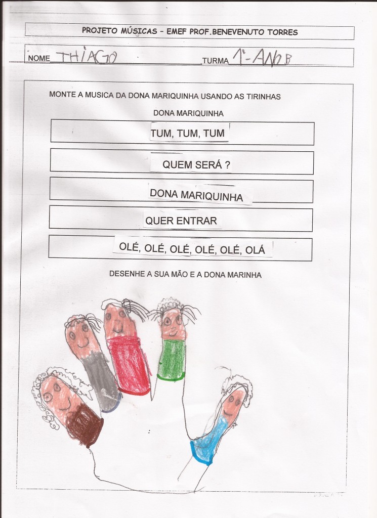 Projeto Música-Dona Mariquinha-Atividades dos alunos-Folha 1