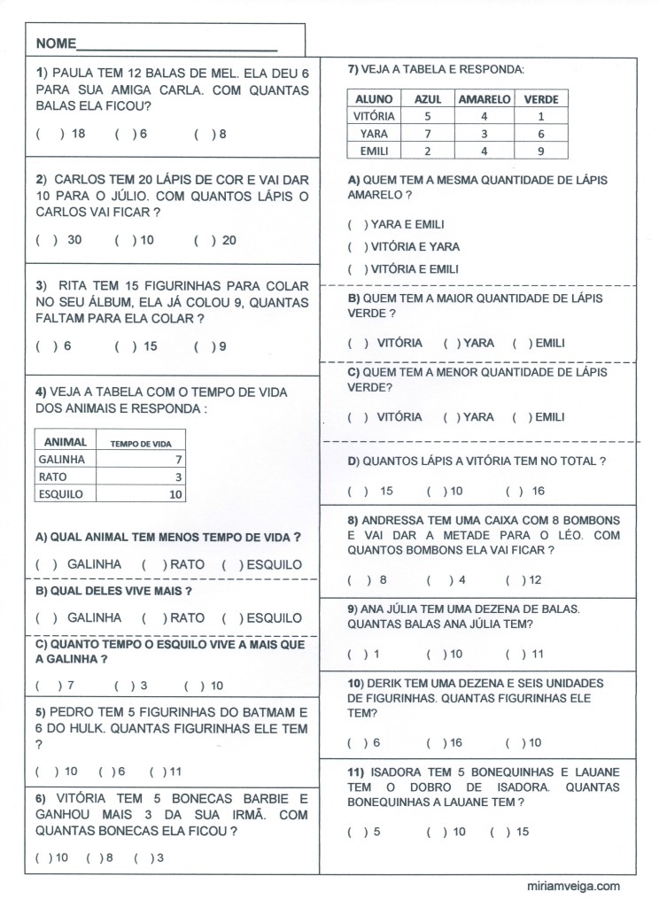 Atividade de Matemática - Ensino Fundamental