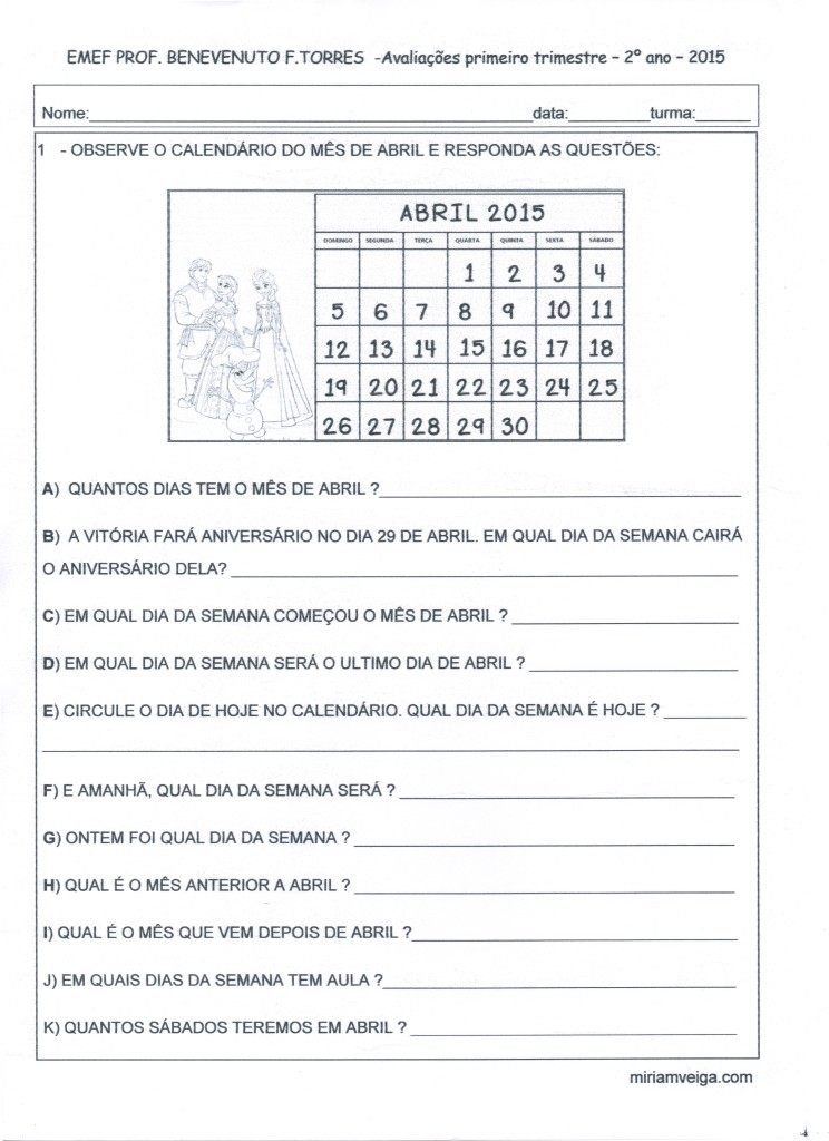 avaliações 1º trirmestre 2ºano 2015 folha 2