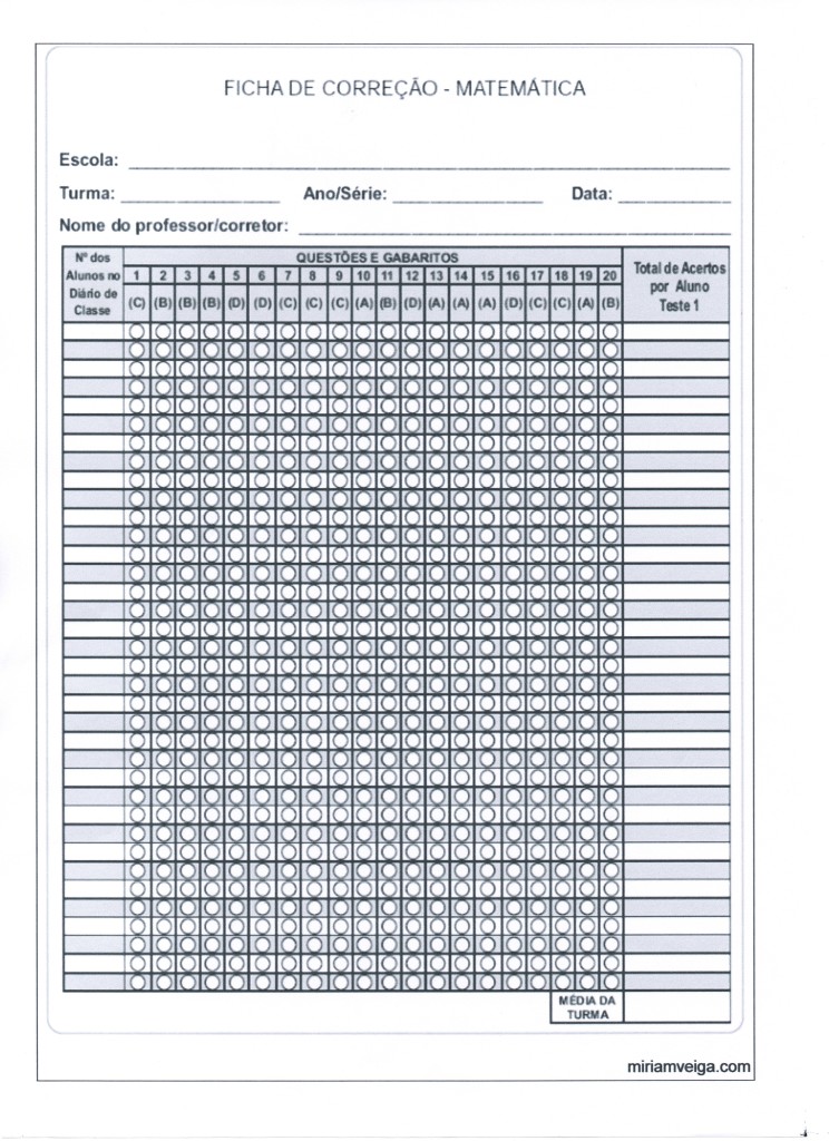 Provinah brasil 2014 teste 1ficha de correção
