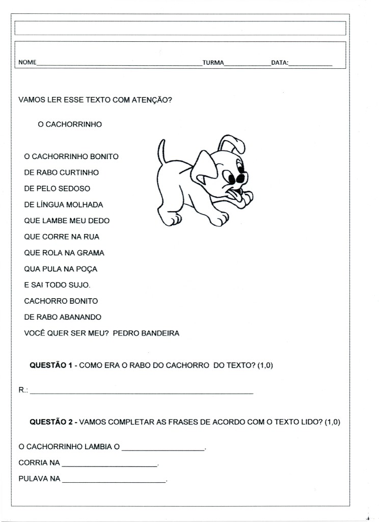 avaliaçao 2 ano  folha 1