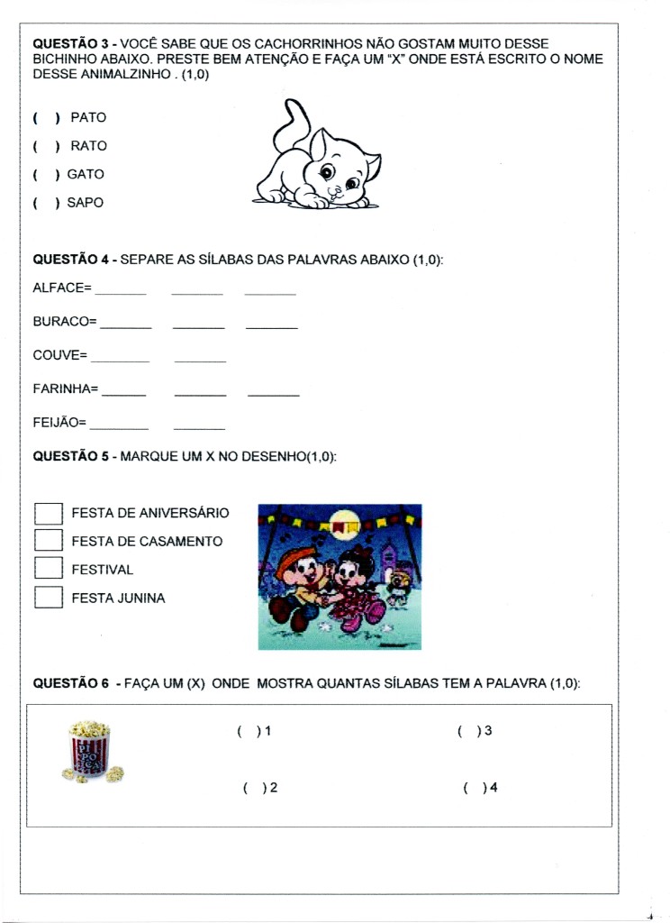 avaliação 2 ano folha 2