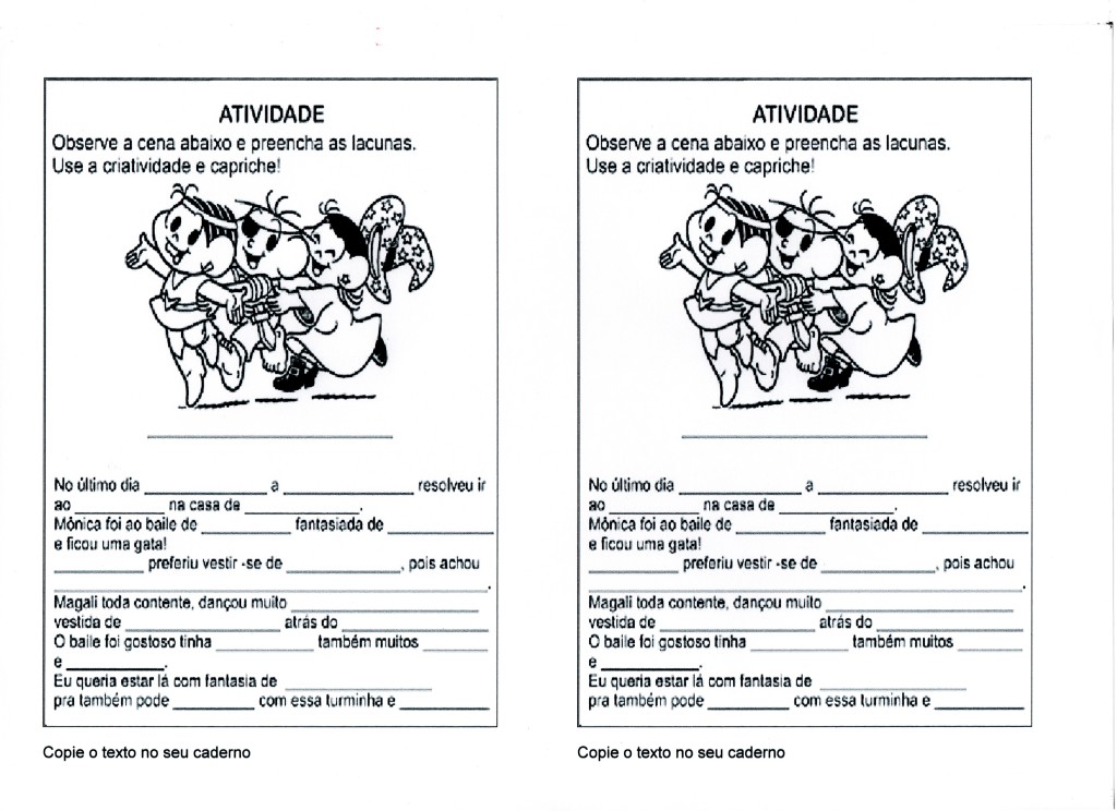 produção de texto turma da monica