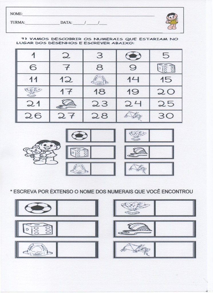 Avaliação 1 ano-Sequência e nomes dos numerais