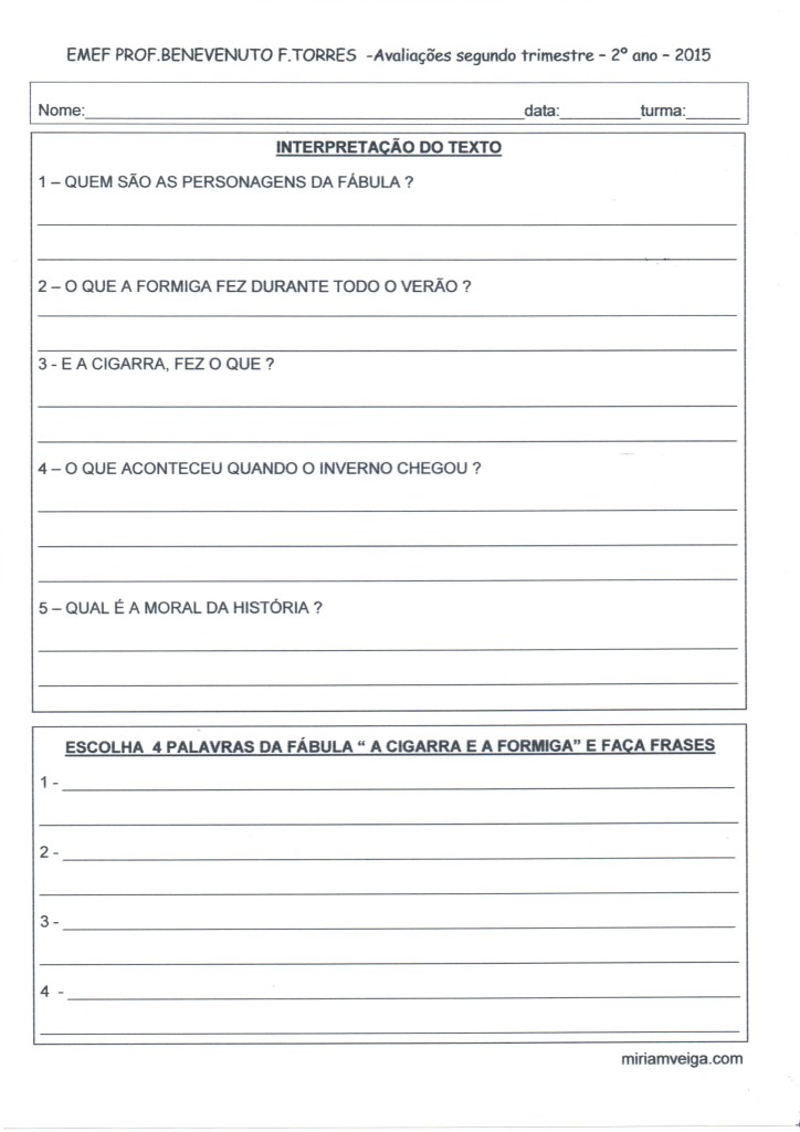 Avaliação 2º ANO 2º trim-Interpretação de Texto