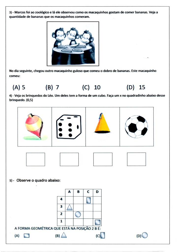 Avaliação de Matemática - 3º ANO Ensino Fundamental - Parte 2
