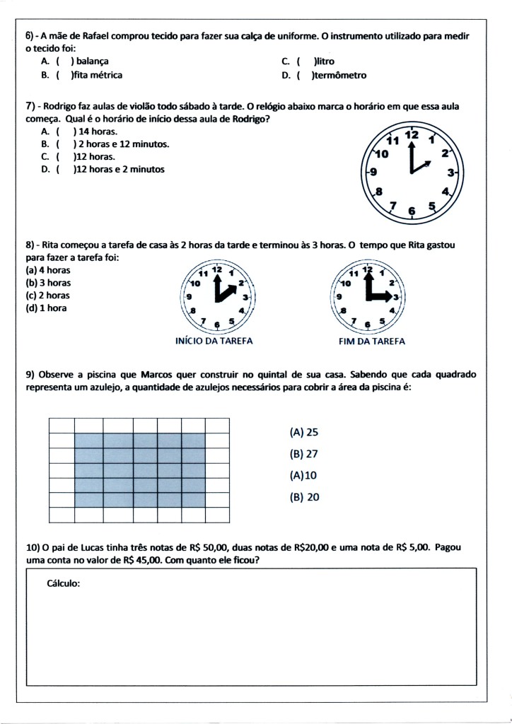 Avaliação de Matemática-3º ANO EF-Parte 3