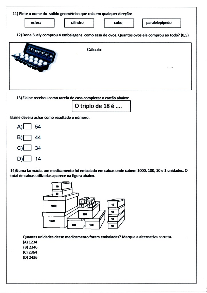 Avaliação de Matemática - 3º ANO Ensino Fundamental - Parte 4