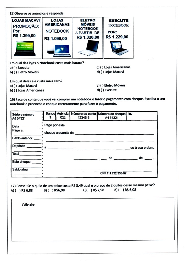 Avaliação de Matemática - 3º ANO Ensino Fundamental - Parte 5