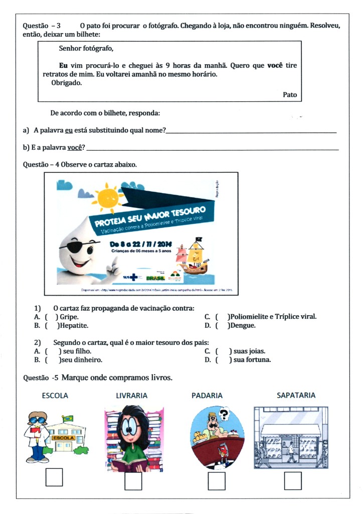 Avaliação de Língua Portuguesa - 3º ANO Ensino Fundamental - Parte 2