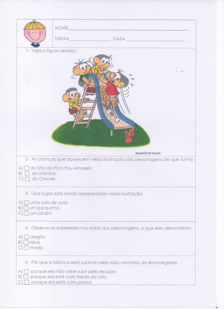 Avaliação de Língua Portuguesa - Turma Mônica - Parte 1