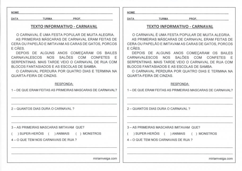Folheto informativo Carnaval-Interpretação