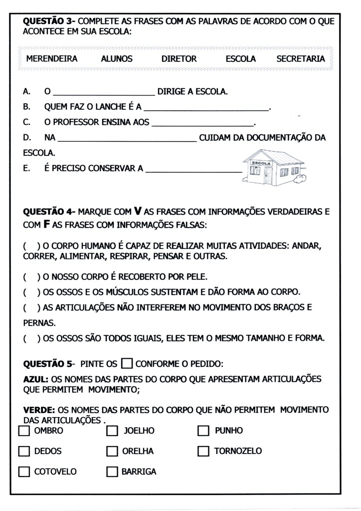 Avaliação de aprendizagem Ciências 2