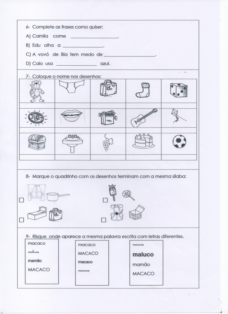 Avaliação de Língua Portuguesa - Turma Mônica - Parte 2