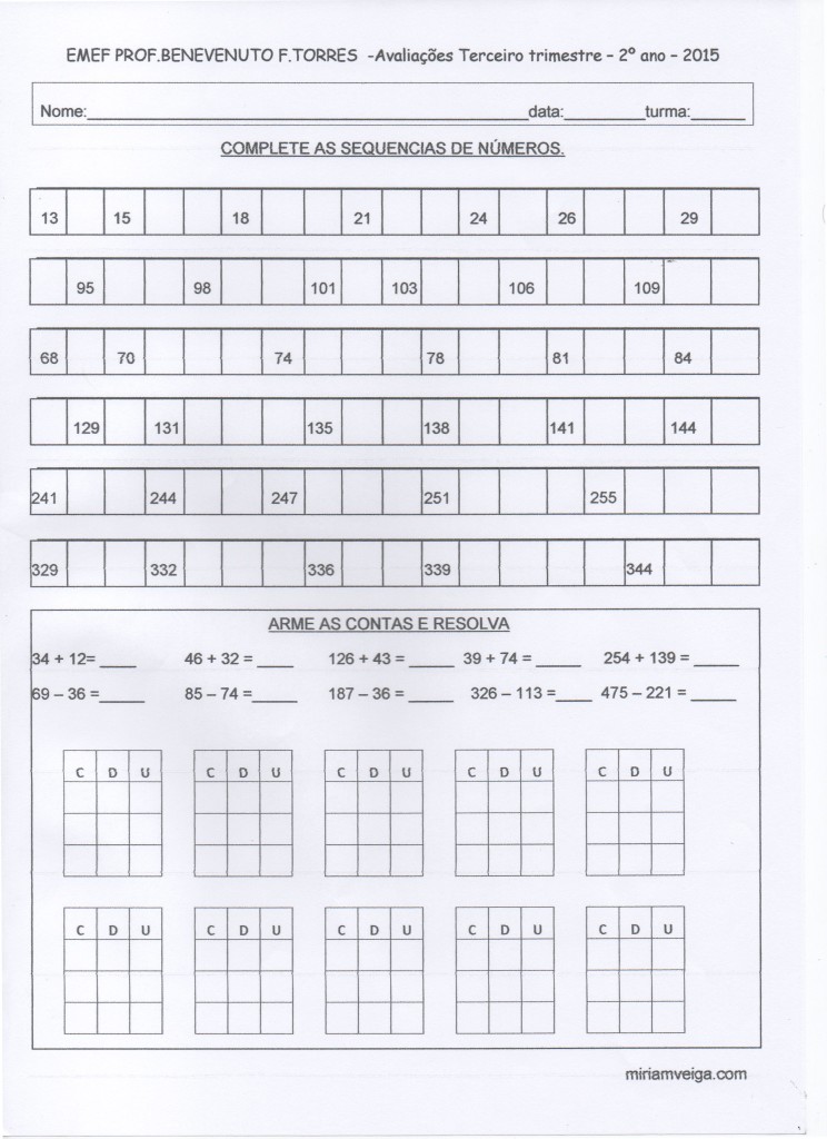 Avaliação 2º ANO 1-Sequência numérica-2