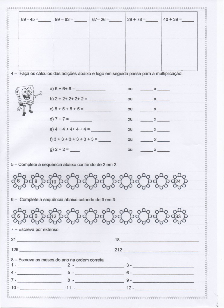 Atividade de Matemática - Problemas, Adição, Subtração, Números. Parte 2
