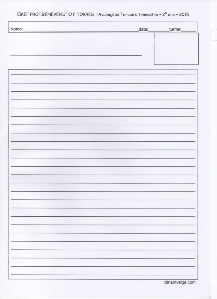 Avaliação 2º ANO - 3º Trimestre - Parte 7. Folha de Produção.