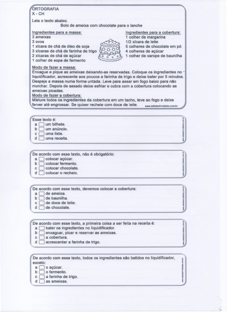 Atividades com X e CH - Parte 1 de 4