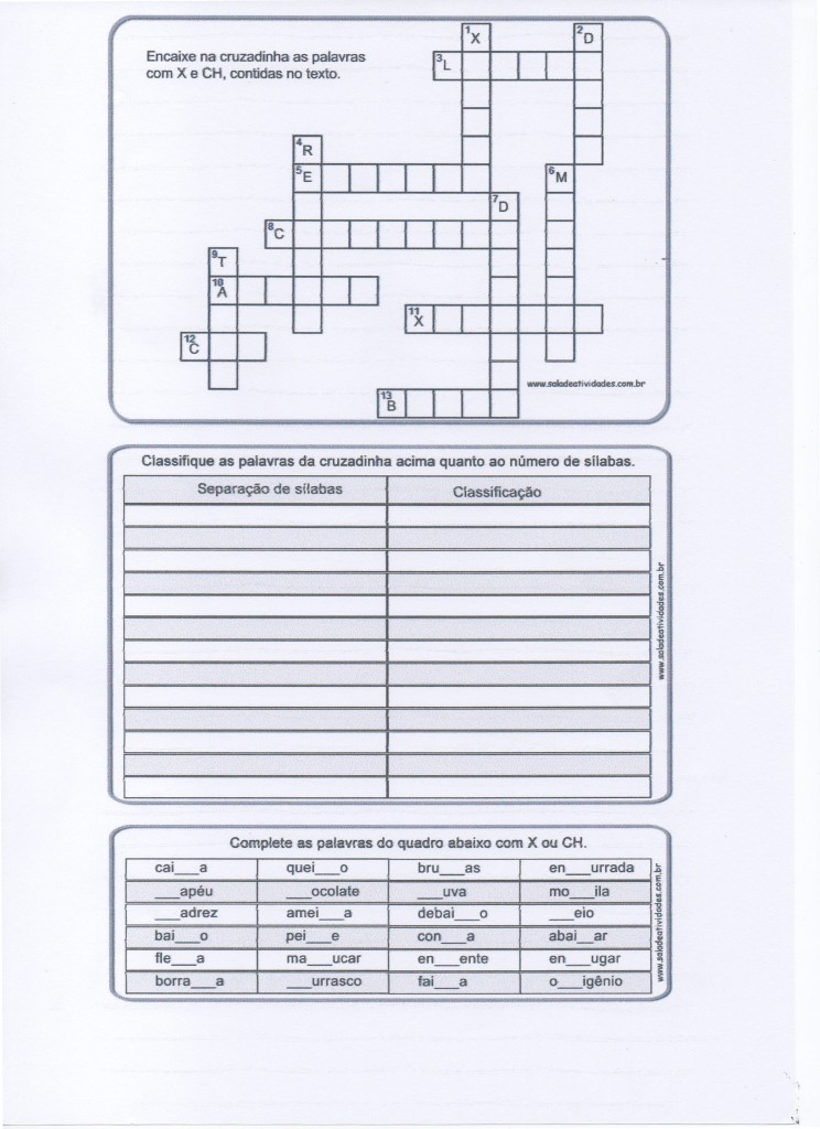 Atividades com X e CH - Parte 2 de 4