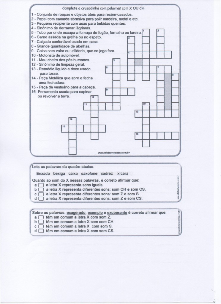 Atividades com X e CH - Parte 3 de 4