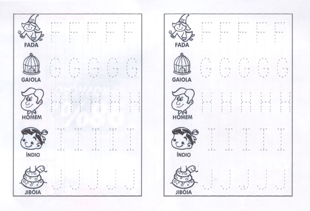 Letras pontilhadas para contornar de F a J