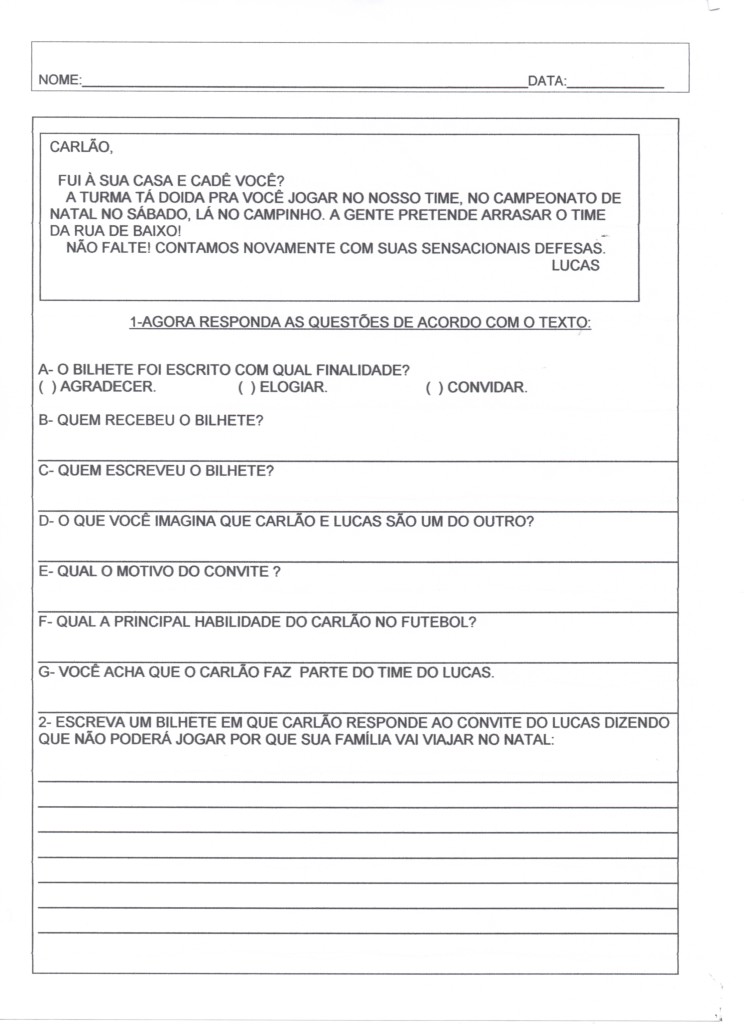 Interpretação de Bilhete