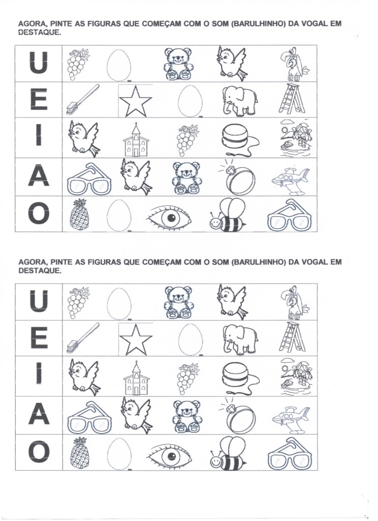 Pinte as vogais com o som da vogal.