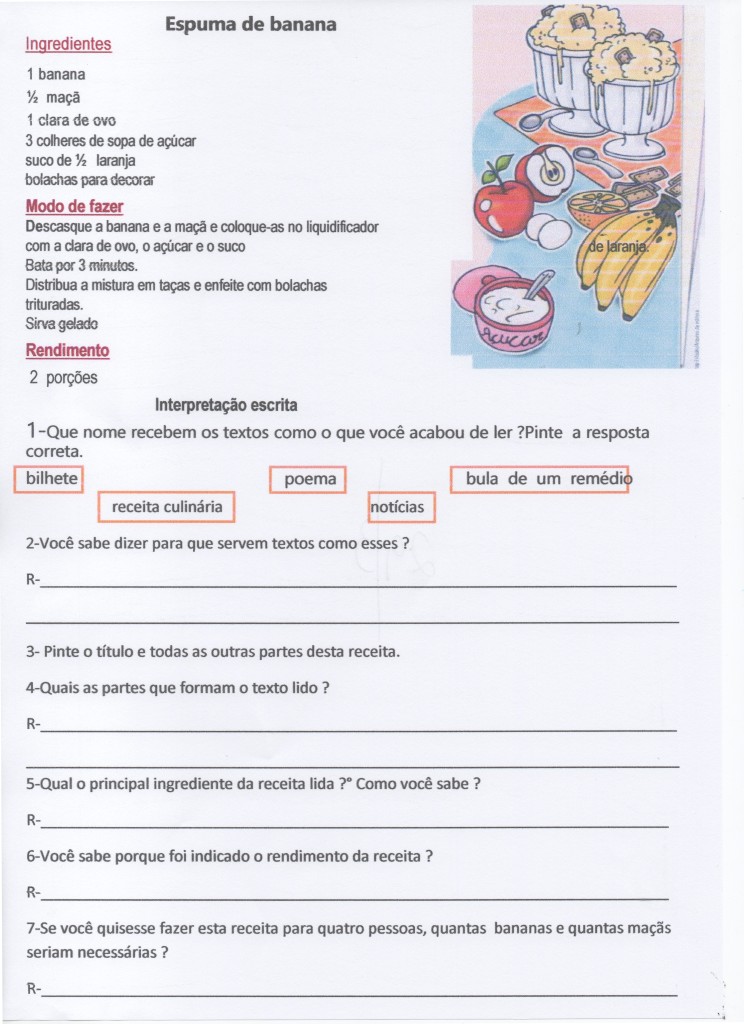 Interpretação de receita espuma de banana