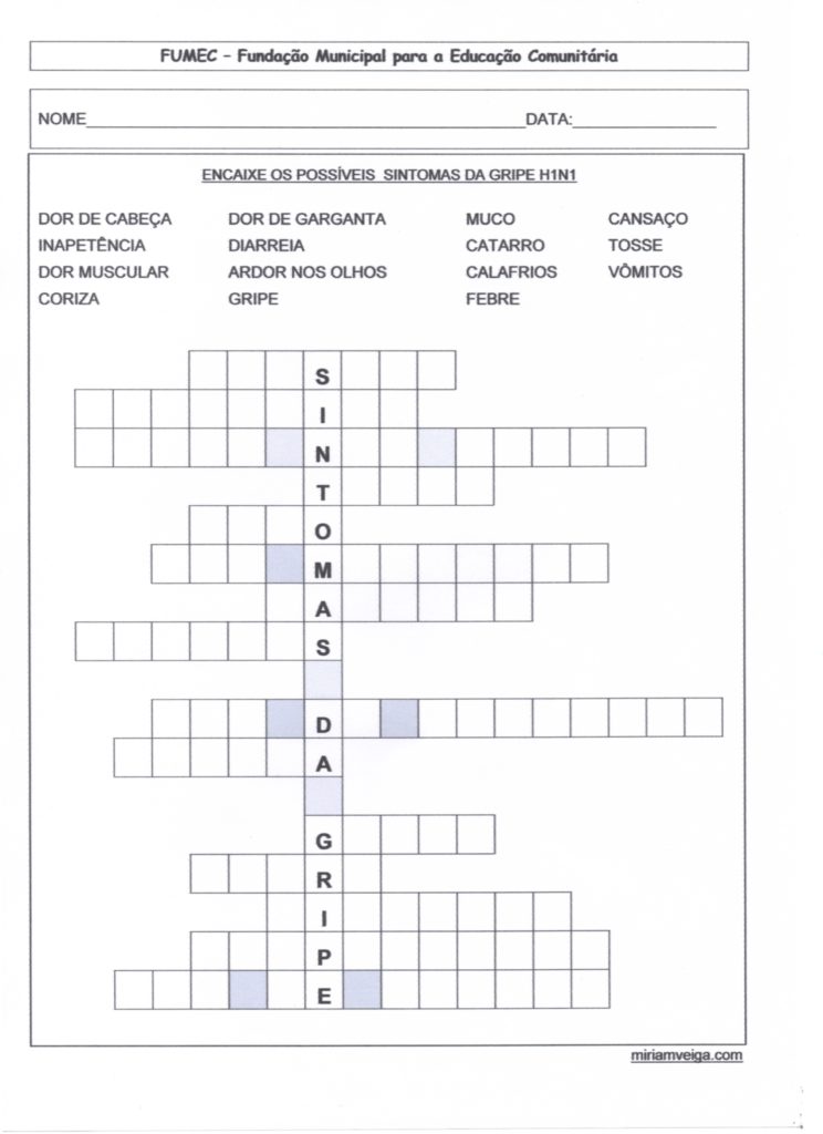 Gripe H1N1 Atividades-EJA-1-03-Encaixe os sintomas da gripe H1N1-Quebra-Cabeça