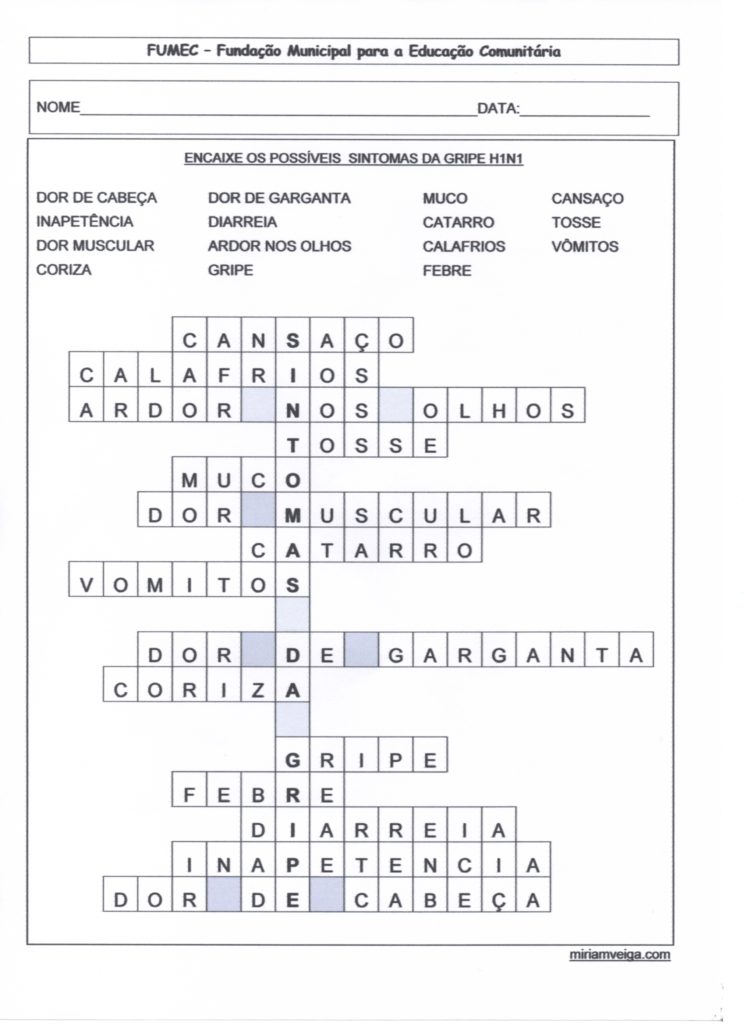 Gripe H1N1 Atividades-EJA-2-04-Gabarito do Encaixe os sintomas da gripe H1N1-Quebra-Cabeça