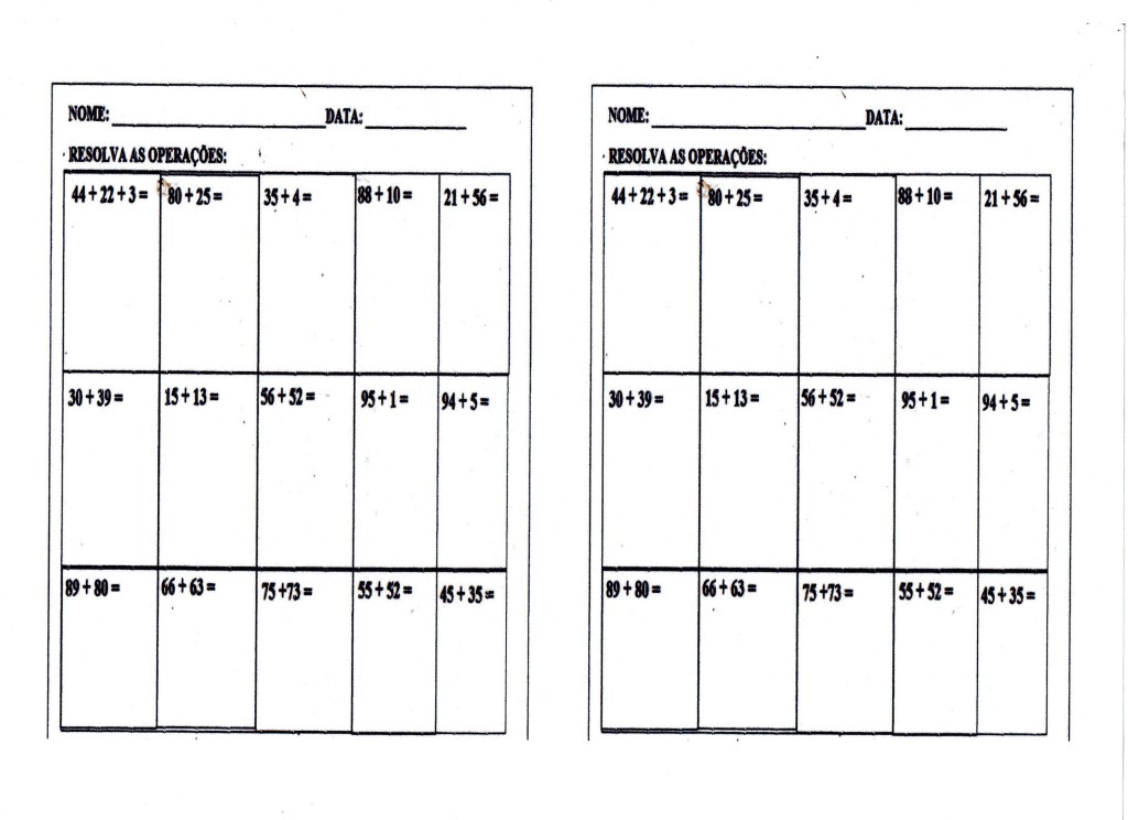 Operações adição armar e resolver