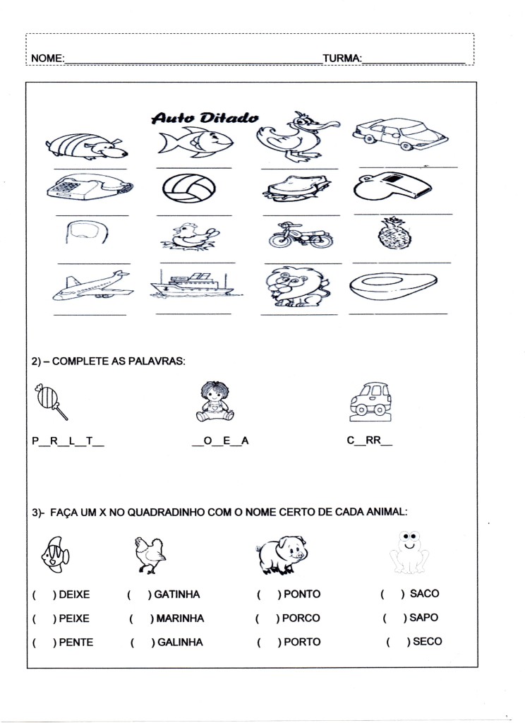 Avaliação 1 ano-parte 1 e 2