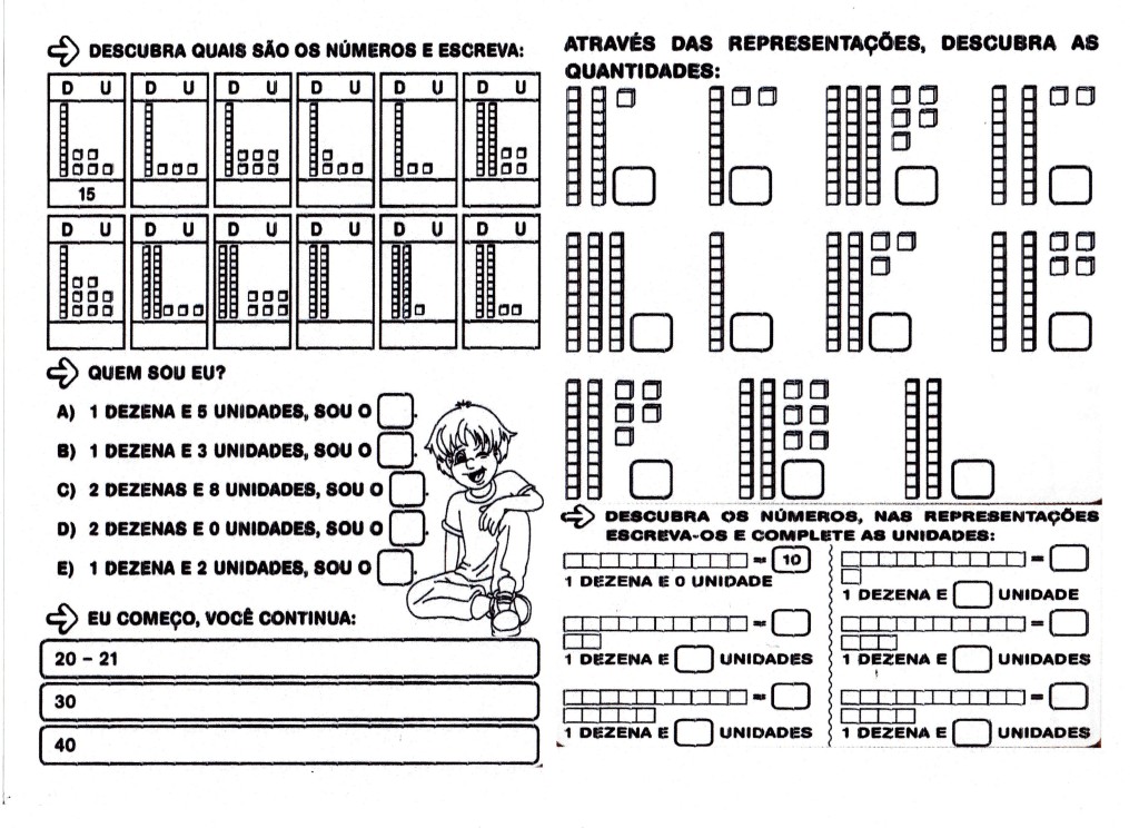 Dezenas e unidades. Descobrir números e representações de quantidades.