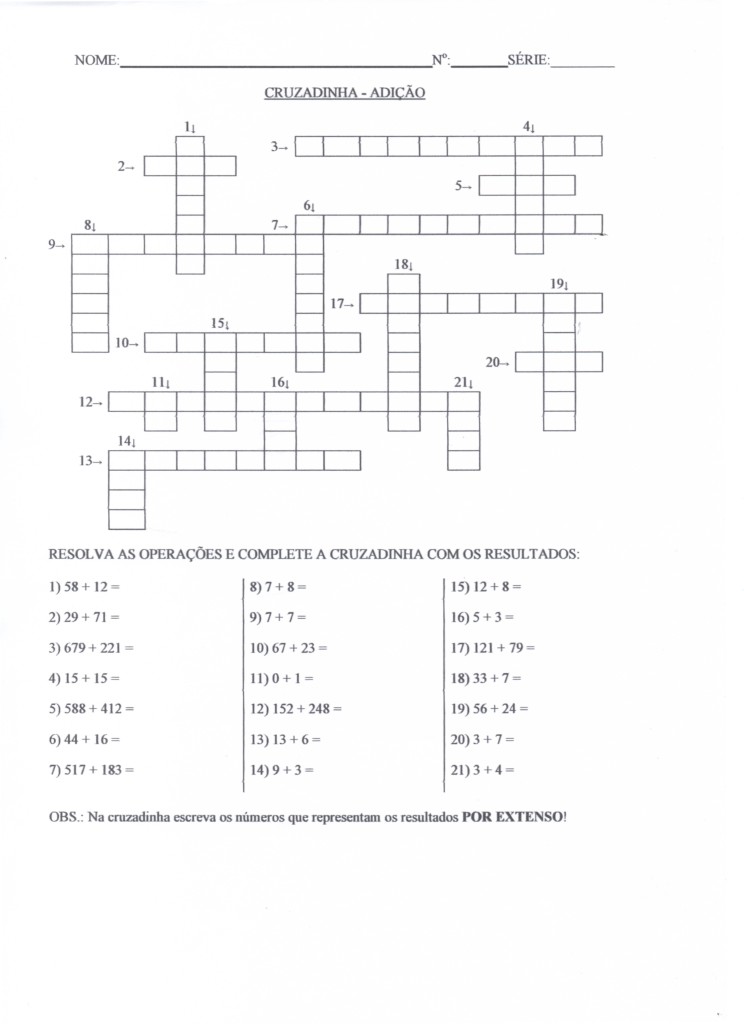 Cruzadinha Adição-EJA