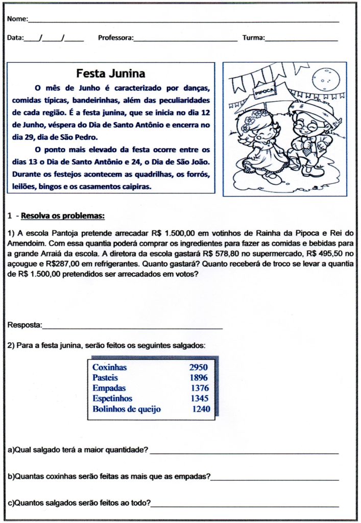 Festa Junina Problemas - Folha 01