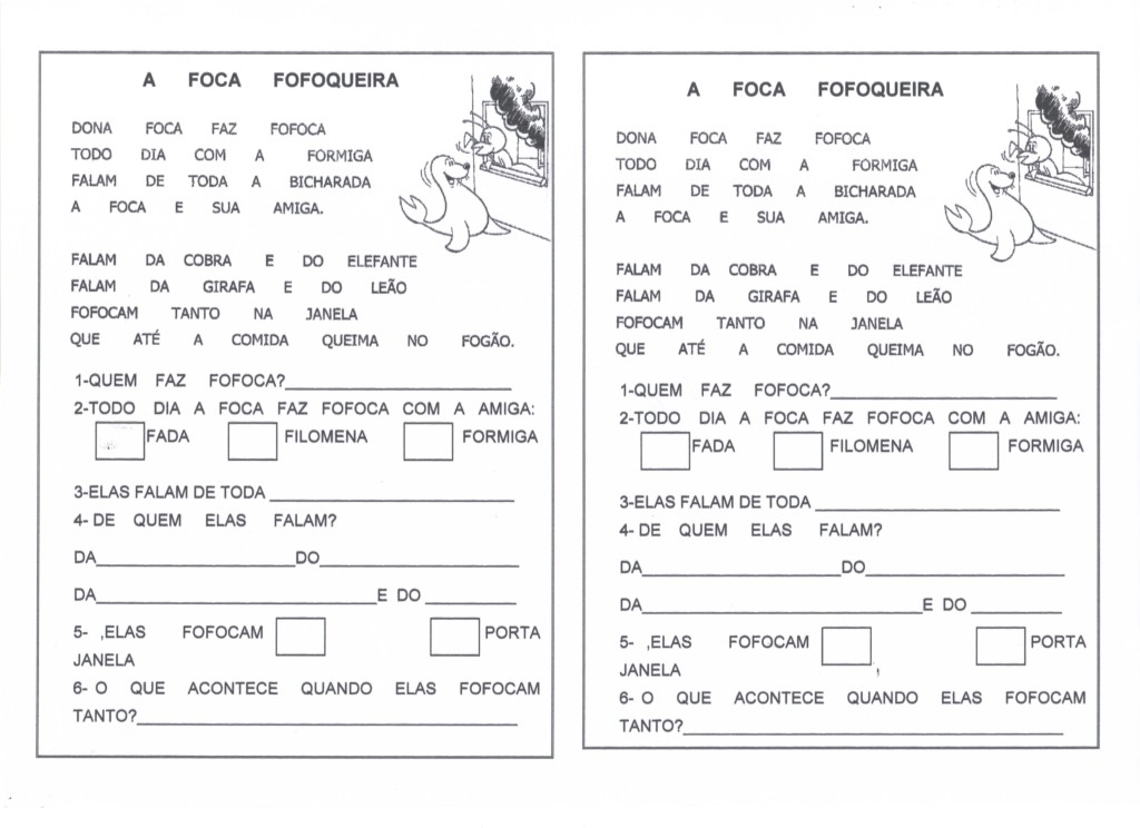 Interpretação de texto-Foca Fofoqueira