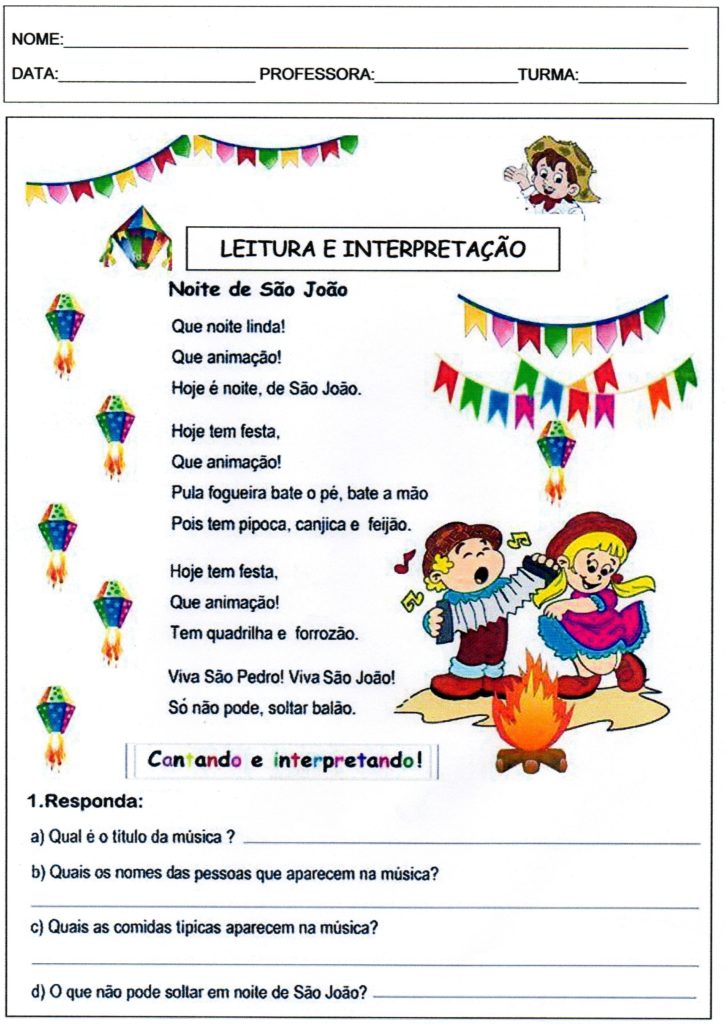 Festa Junina Leitura e Interpretação 1 - Folha 01