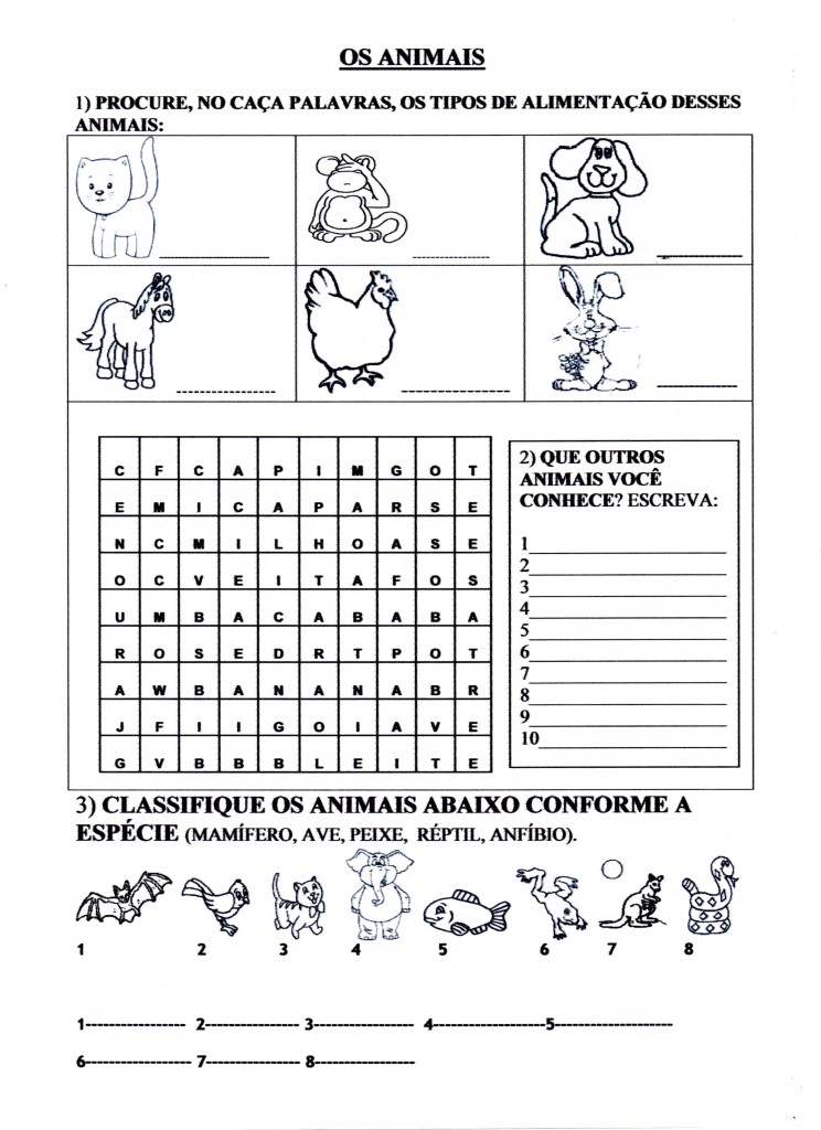 Atividade Animais-Caça-Palavras - Parte 01.