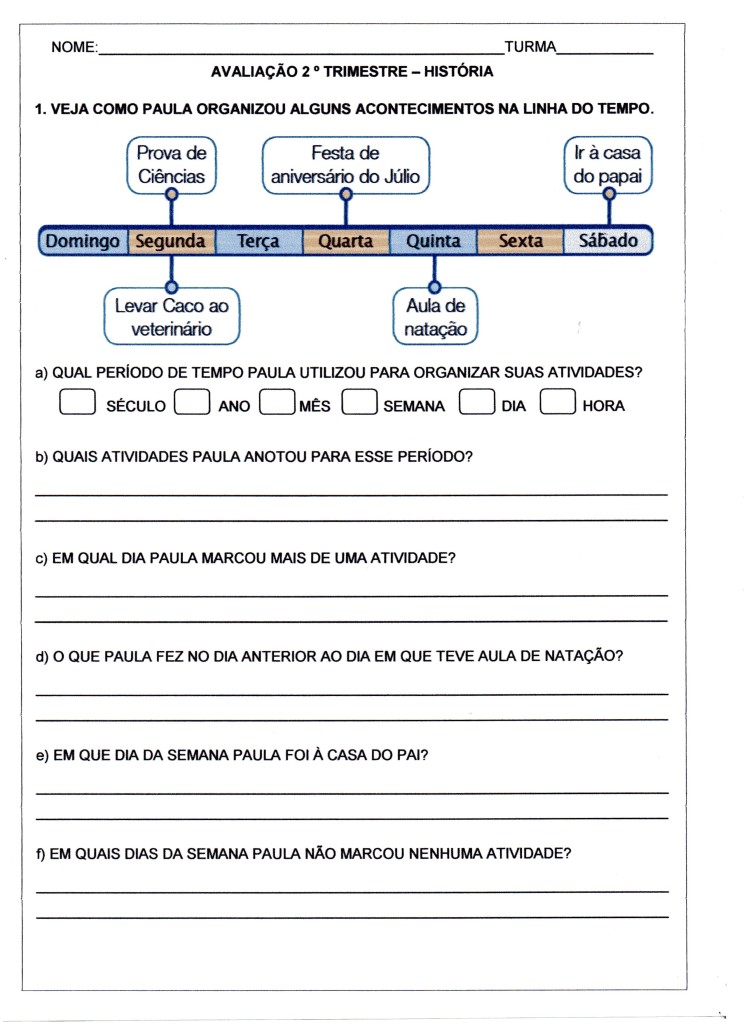 Avaliação de História Ensino Fundamental - Linha do Tempo