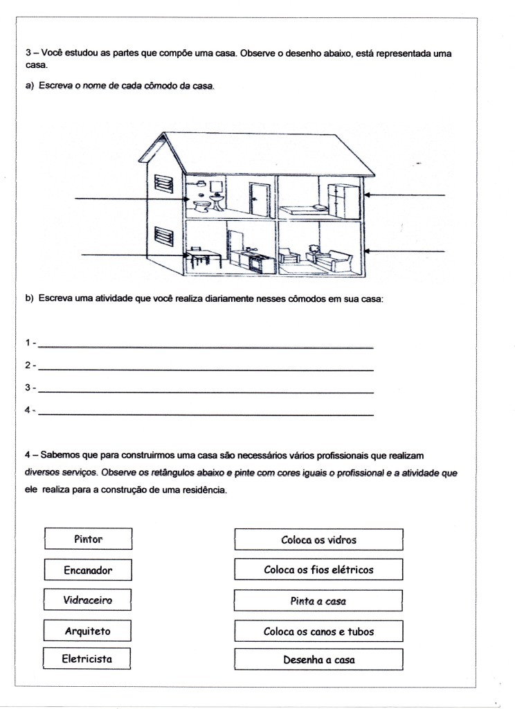 Avaliação de Português Ensino Fundamental - Geografia - Folha 05 - Cômodos da Casa