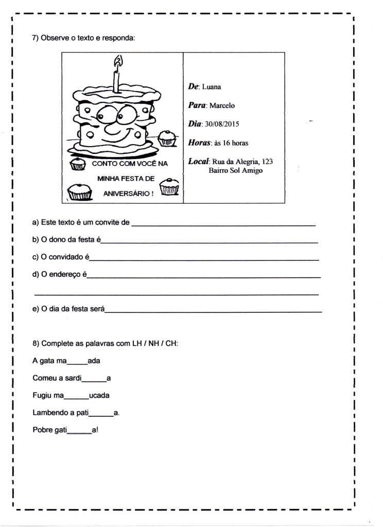 Avaliação de Português Ensino Fundamental - Parte 02 - Interpretação de Texto-Convite - Folha 03